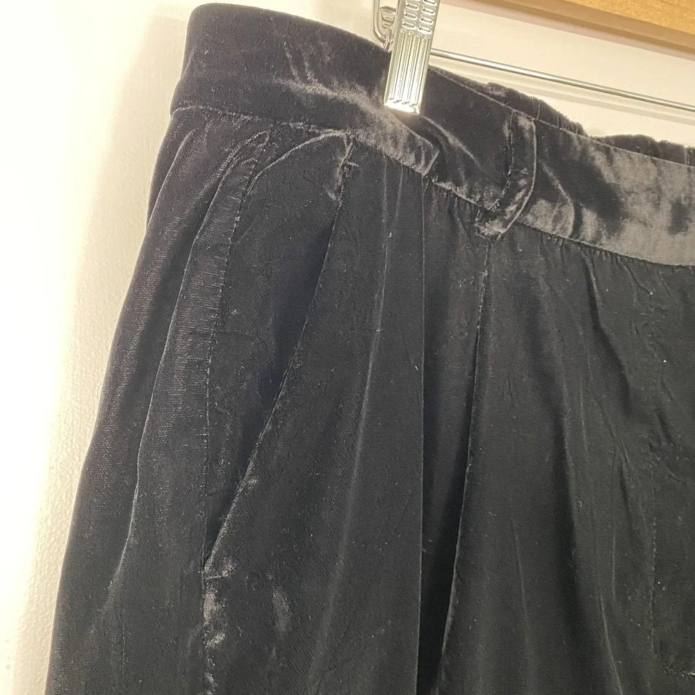 American Eagle Pants Womens XLT Black Velvet Pleated Lined Elastic Waist Bohemia